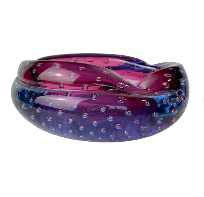 Vintage Murano “Bullicante” Controlled Bubble Art Glass Ashtray Attributed to Seguso, 1950s–1960s