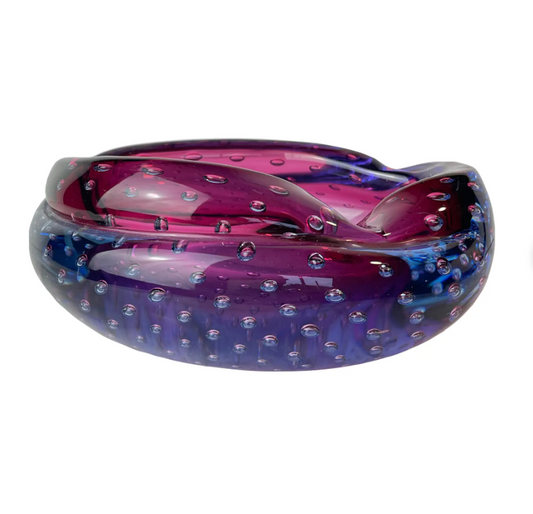 Vintage Murano “Bullicante” Controlled Bubble Art Glass Ashtray Attributed to Seguso, 1950s–1960s