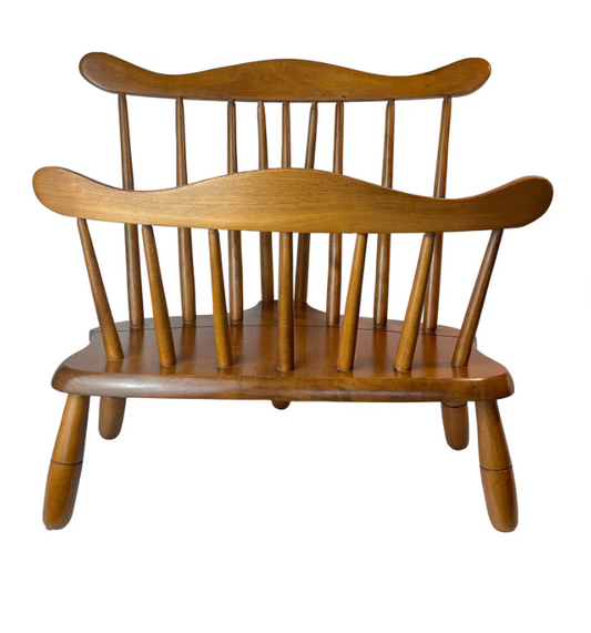 Vintage Early American Solid Maple Magazine Rack by R. Veal & Sons, Albany or — Windsor Style