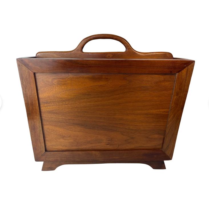 Vintage Woodcraft Studio Made Solid Walnut Magazine Holder
