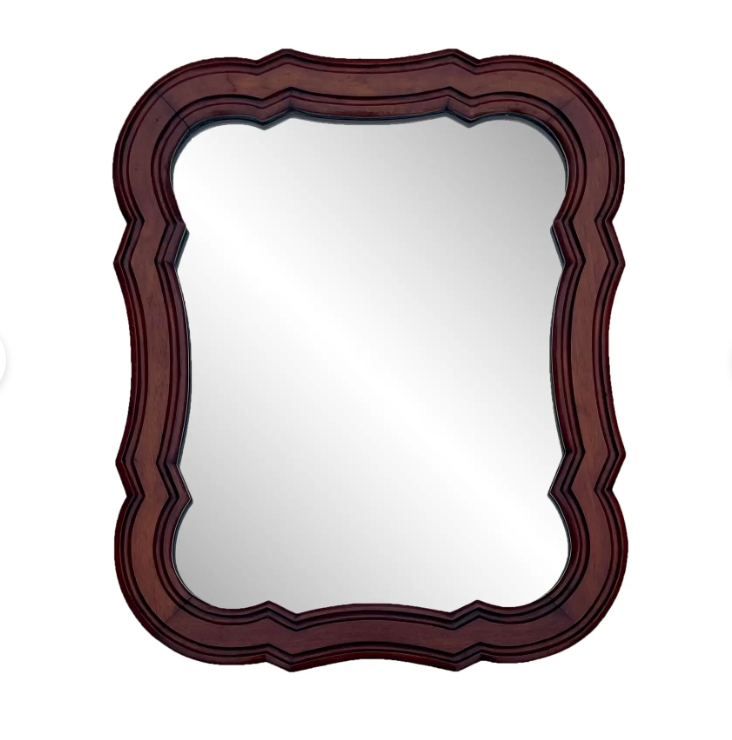 Antique Traditional Mahogany Carved Scalloped Wall Mirror