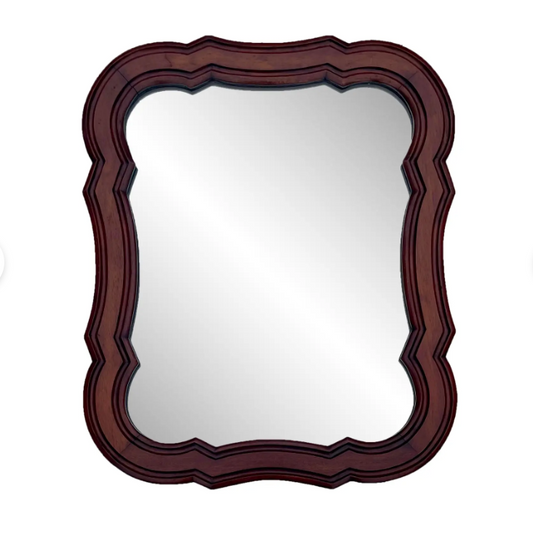 Antique Traditional Mahogany Carved Scalloped Wall Mirror