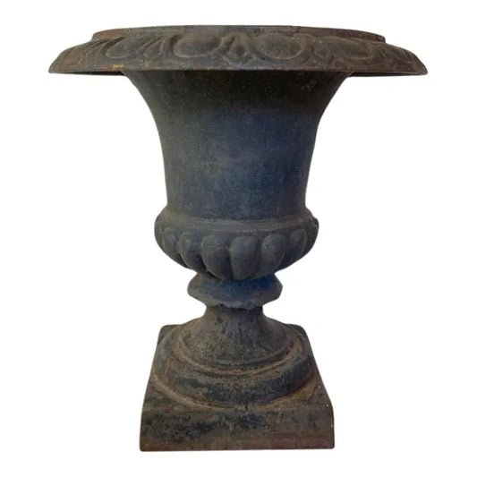 Antique Cast Iron Campana Garden Urn, Egg-and-Dart Rim