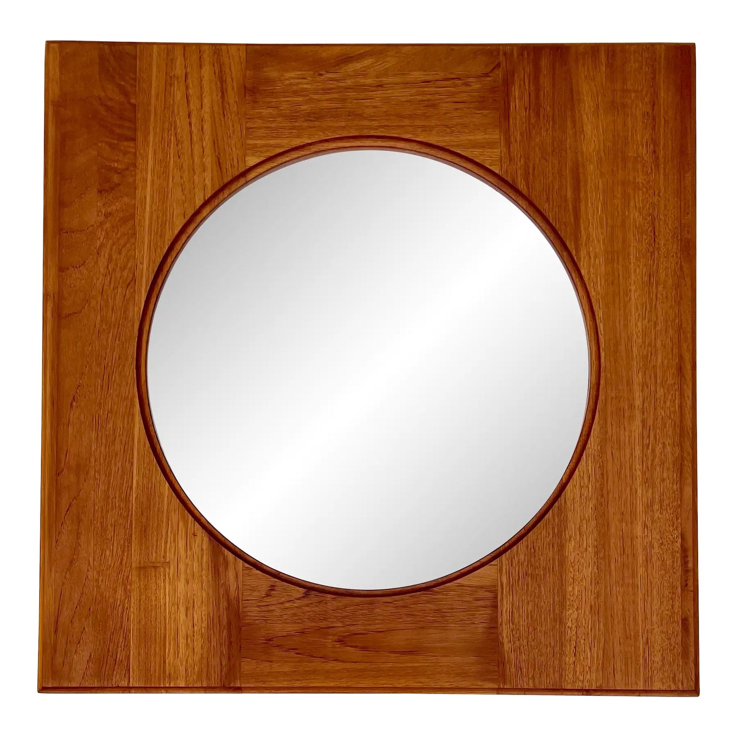 Danish Modern Teak Round Wall Mirror by Hadsten Træindustri — Scandinavian McM, 1970s