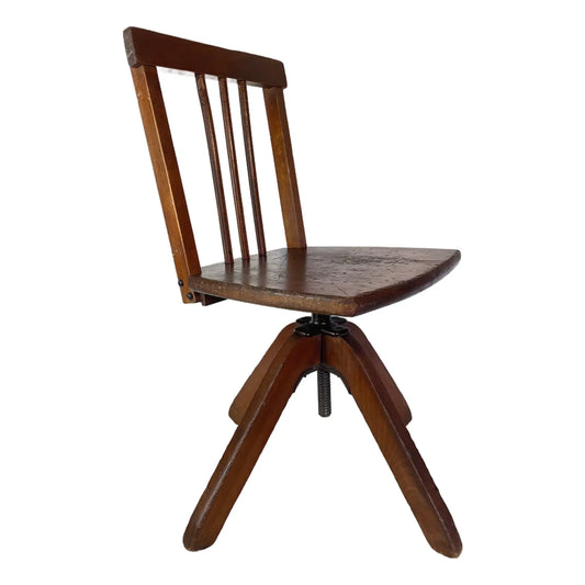 Vintage Rustic Industrial Swivel Child's Chair, Hardwood & Cast Iron School Chair
