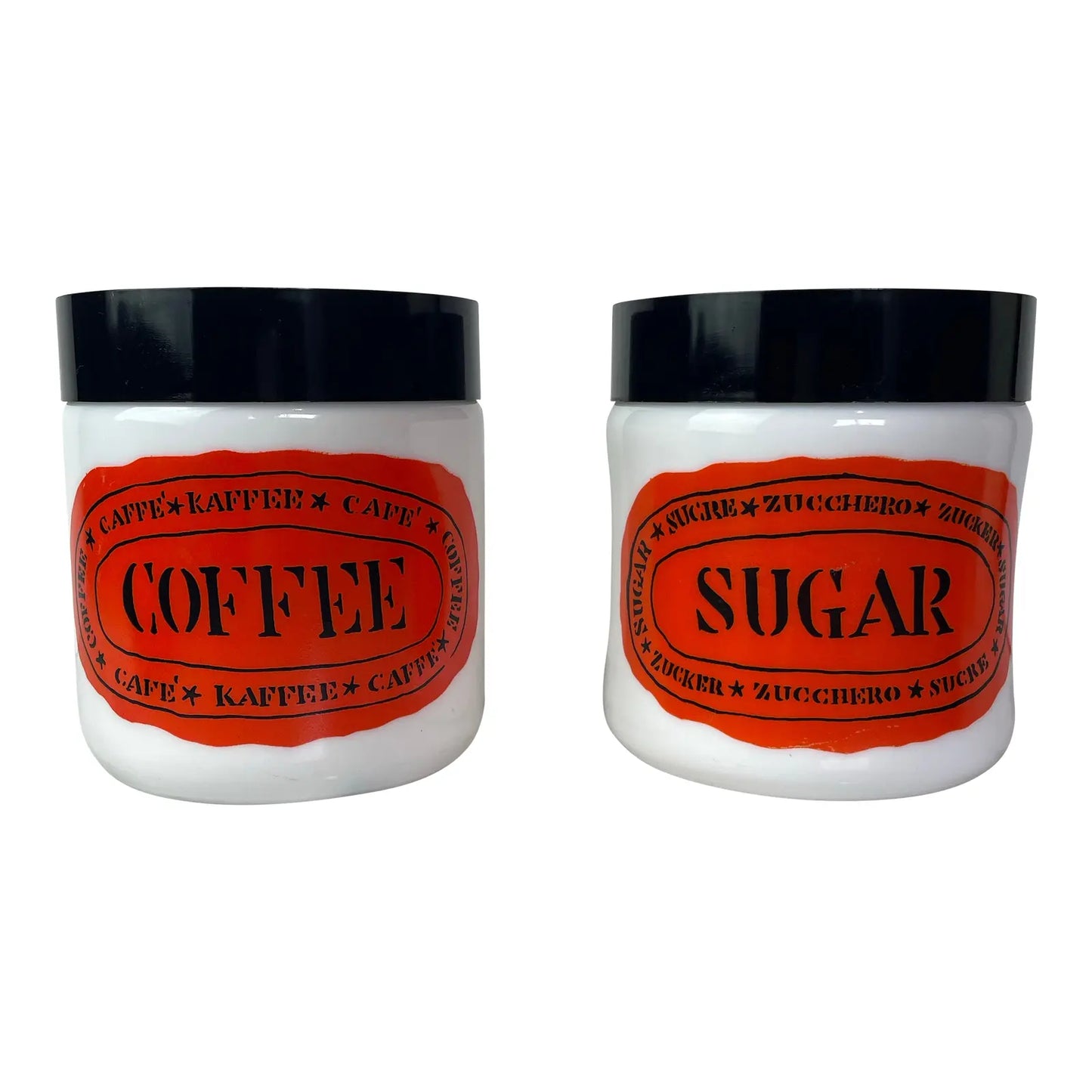 Egizia Italy Milk Glass Graphic Coffee & Sugar Canisters