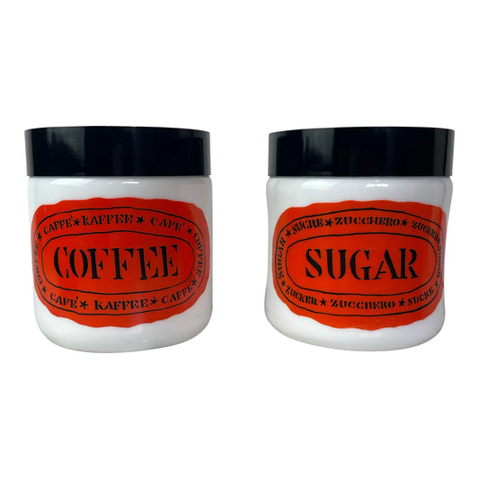 Egizia Italy Milk Glass Graphic Coffee & Sugar Canisters