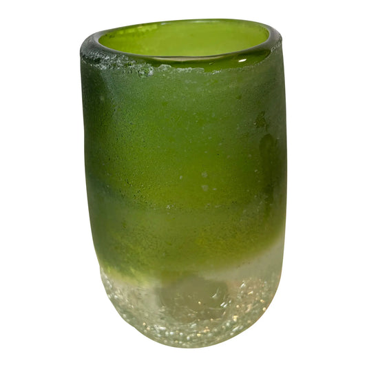 Handblown Green Ombre Frosted & Crackle Glass Vase