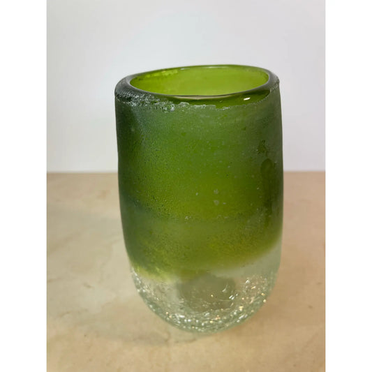 Handblown Green Ombre Frosted & Crackle Glass Vase