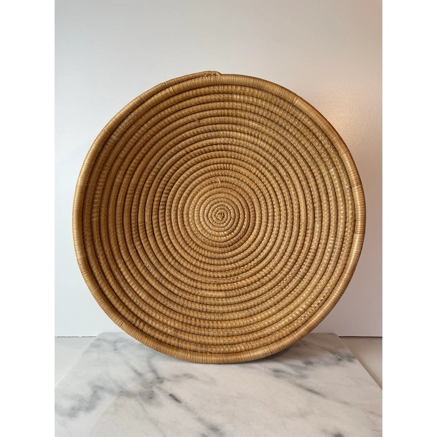 Handwoven Coiled Rattan Shallow Basket Bowl Natural Fiber Boho & Coastal Decor