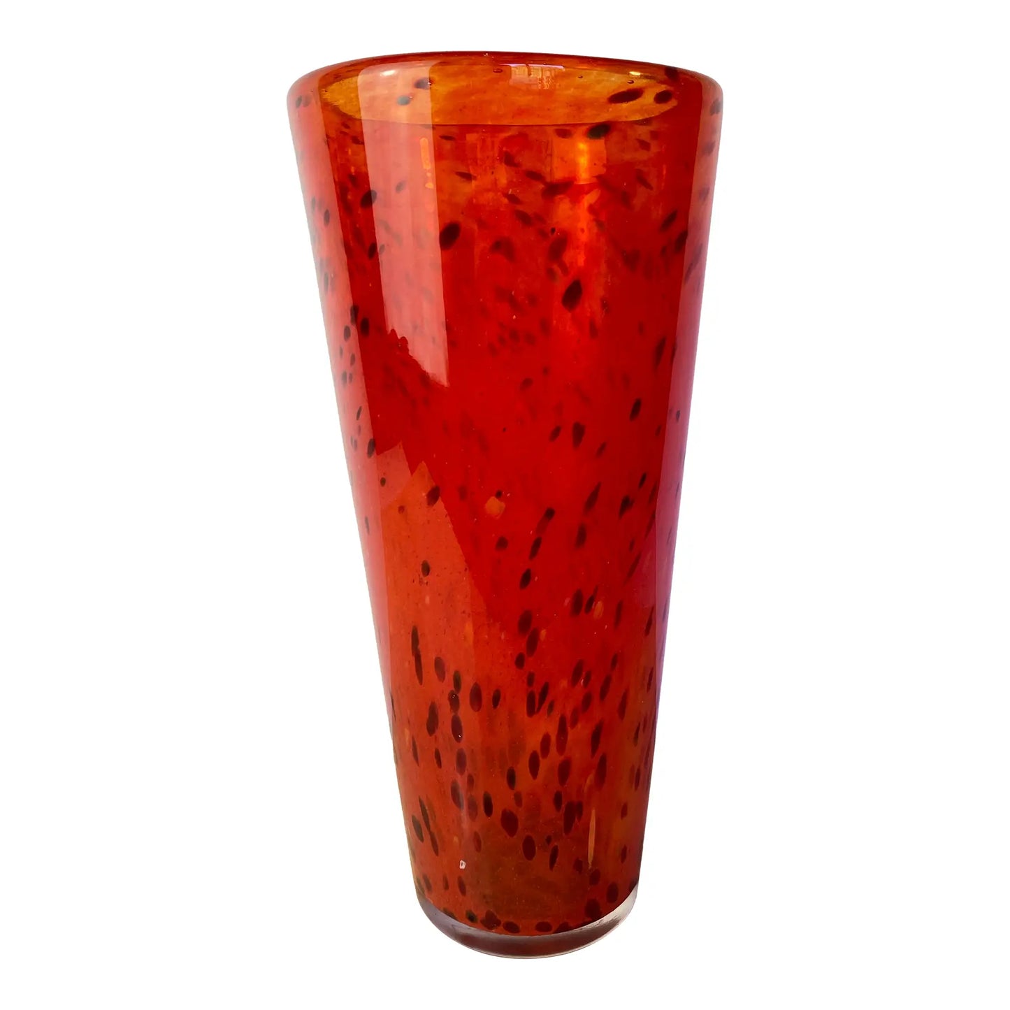 Henry Dean Mouth-Blown Red & Black Speckled Glass Vase, Signed