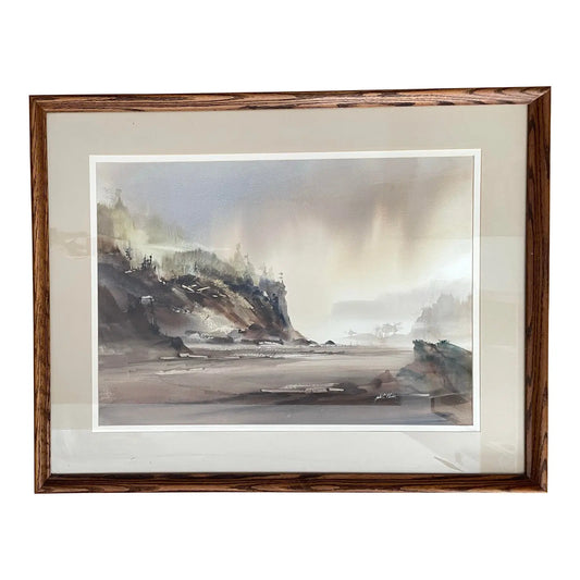 John Ebner Seaside Pacific Northwest Landscape Watercolor on Paper Framed & Matted