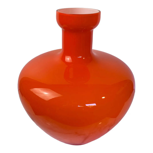 Large Scale Murano Orange Cased Glass Vase in the Manner of Carlo Moretti.