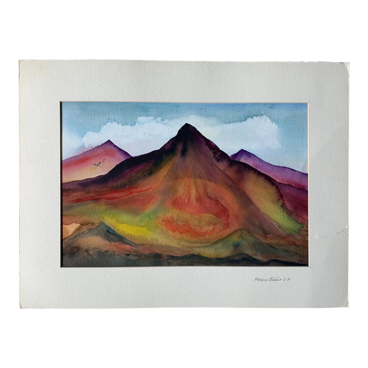 Late 20th Century Abstract Mountain Landscape Watercolor Painting by Frealon Norden Bibbins