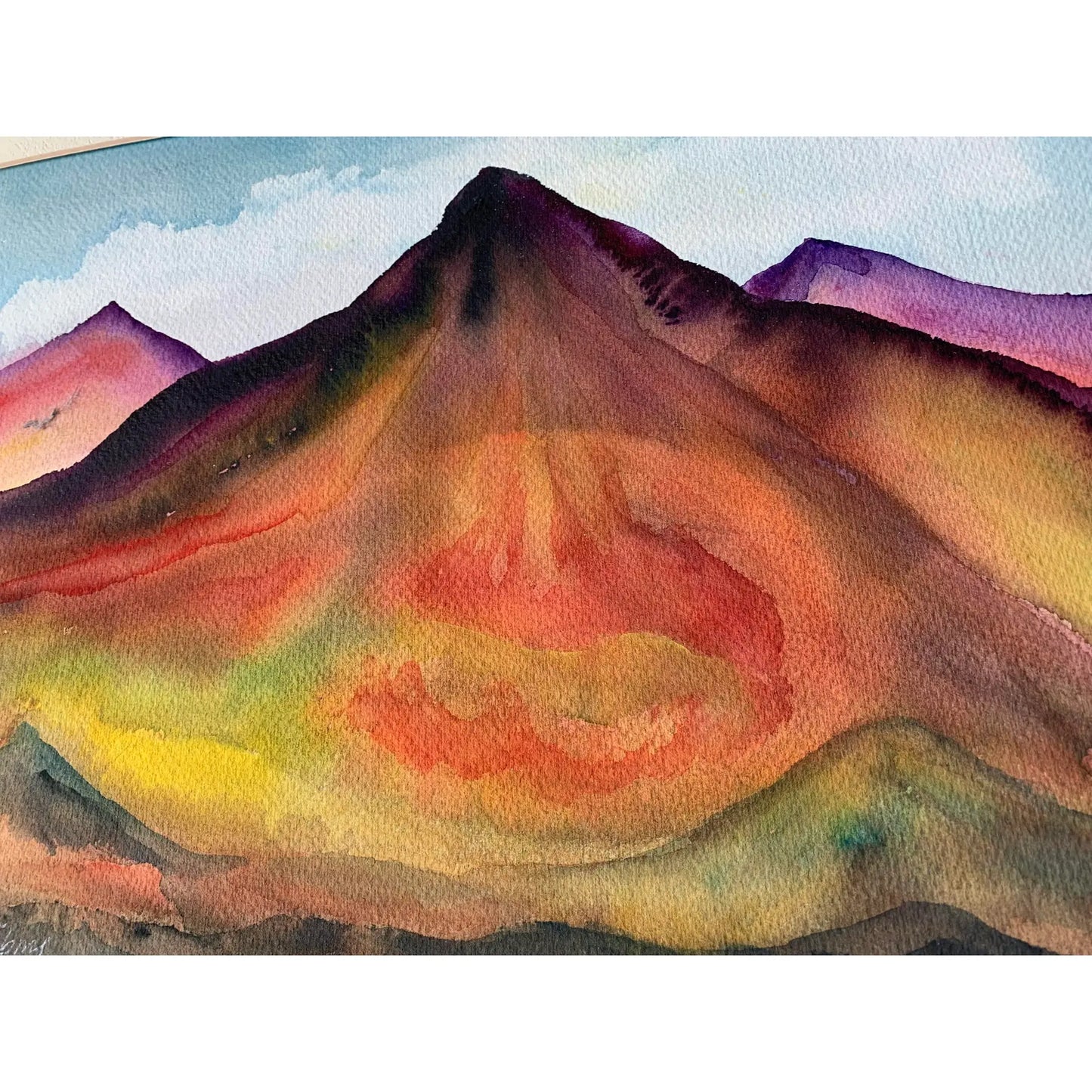 Late 20th Century Abstract Mountain Landscape Watercolor Painting by Frealon Norden Bibbins