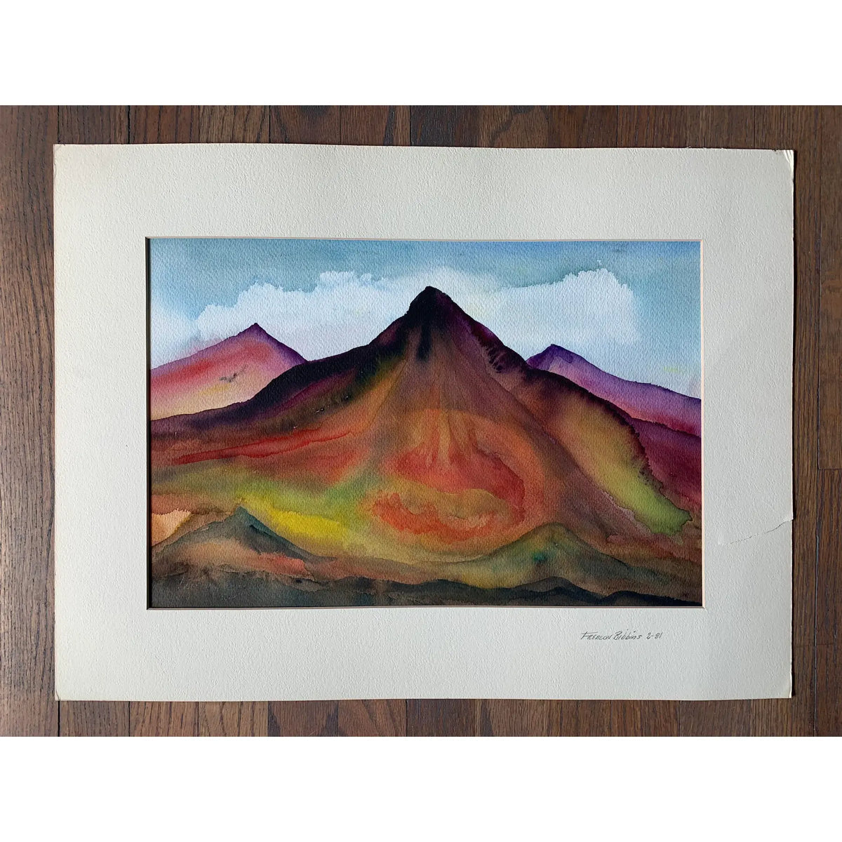 Late 20th Century Abstract Mountain Landscape Watercolor Painting by Frealon Norden Bibbins