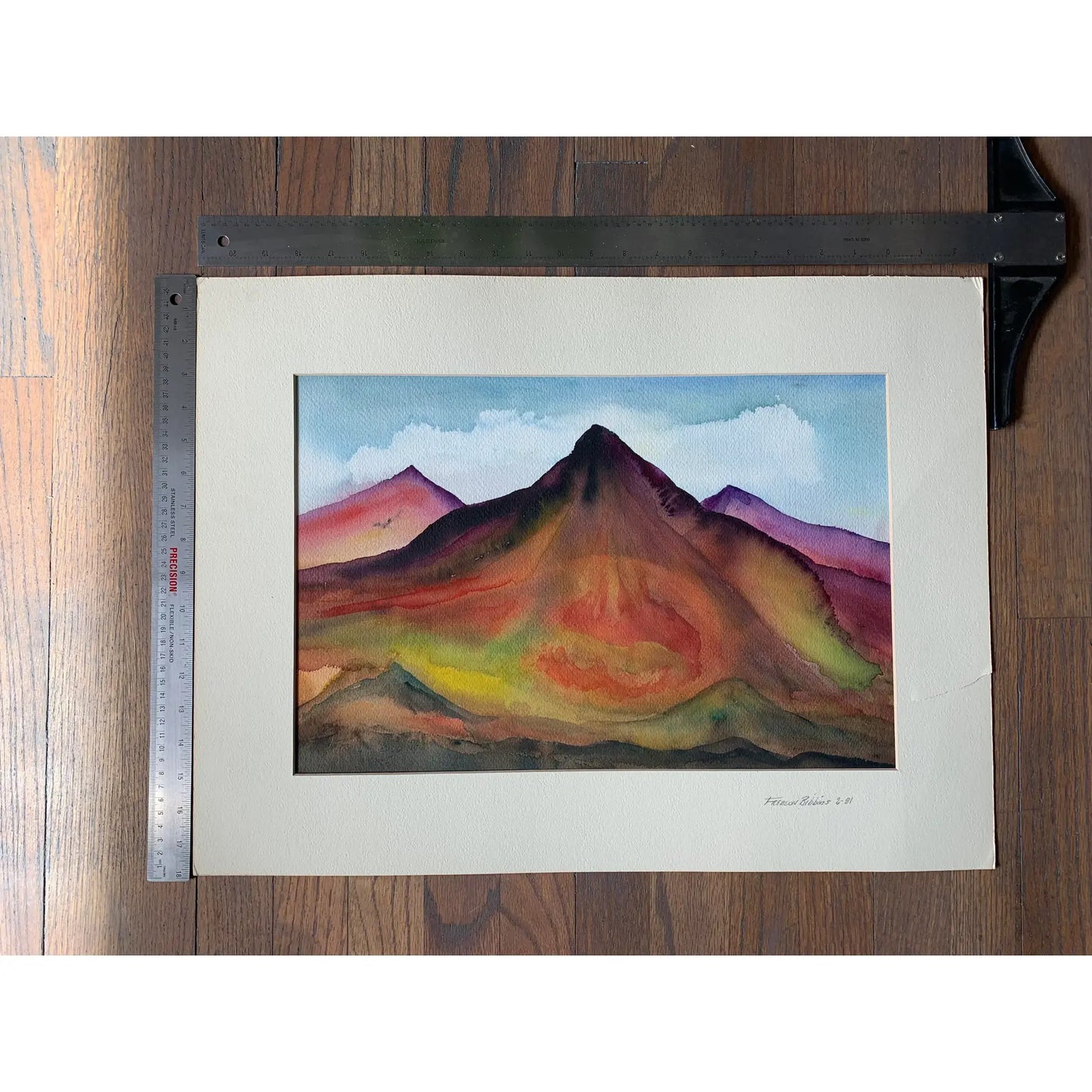 Late 20th Century Abstract Mountain Landscape Watercolor Painting by Frealon Norden Bibbins