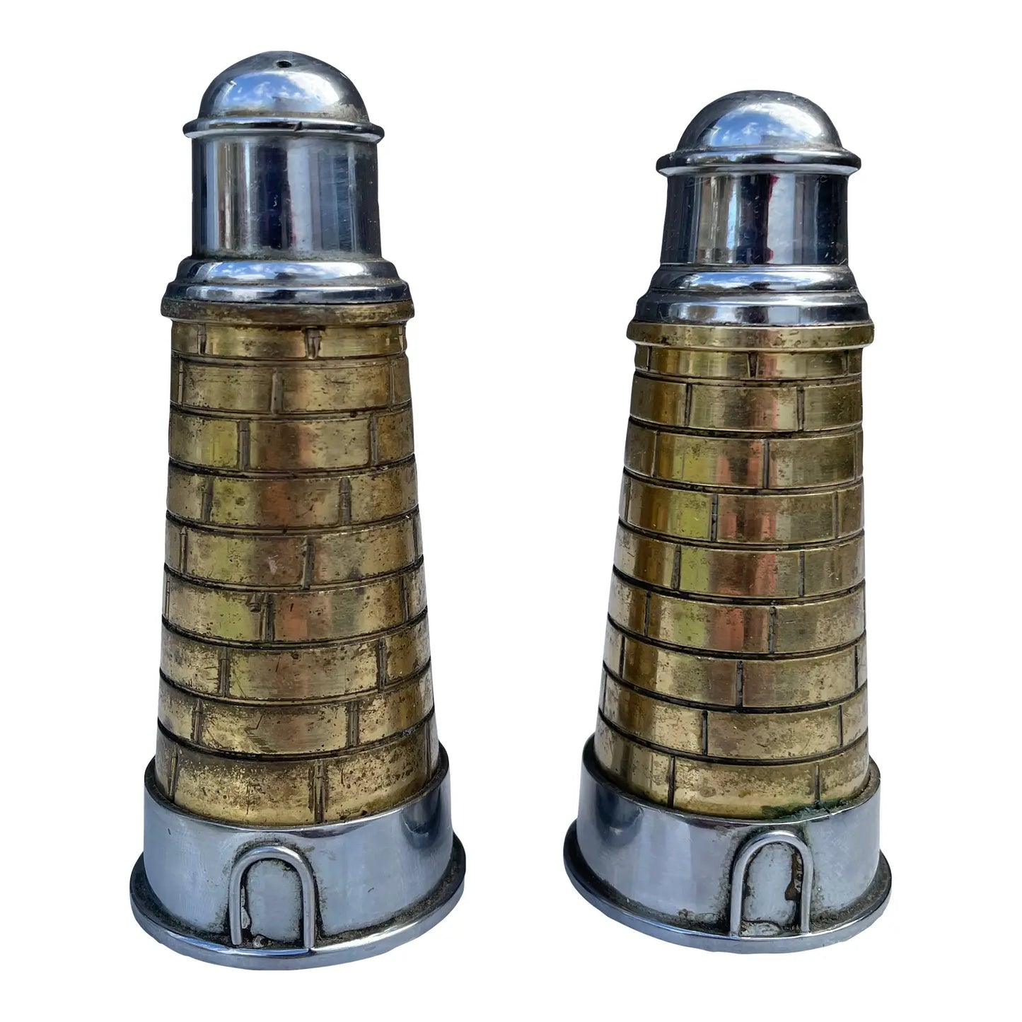 Lighthouse Salt and Pepper Shakers - Brass & Stainless