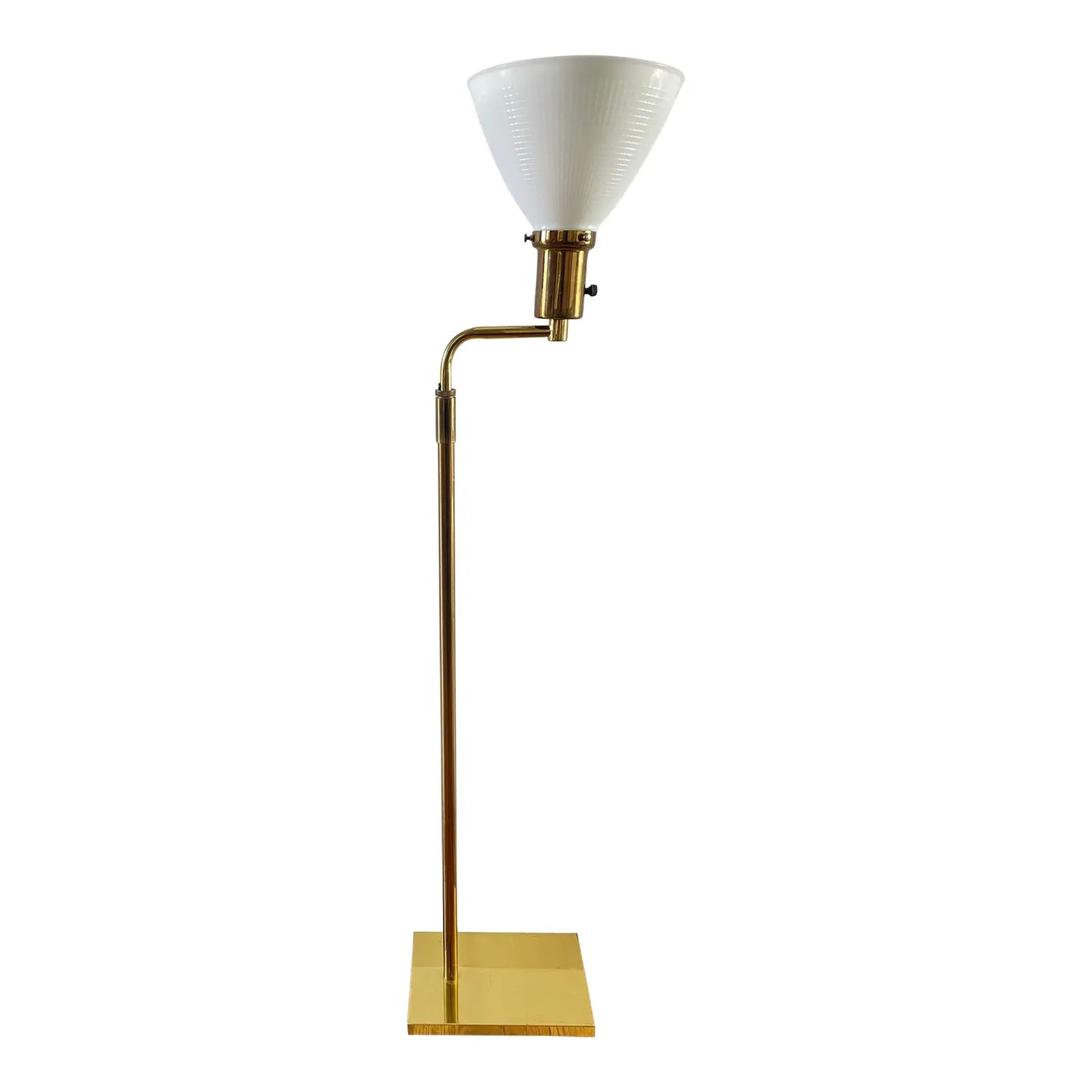 Late 20th Century Brass Library Floor Lamp With Milk Glass Shade