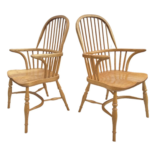 Hand Crafted Modern English White Oak Windsor Chairs - A Pair