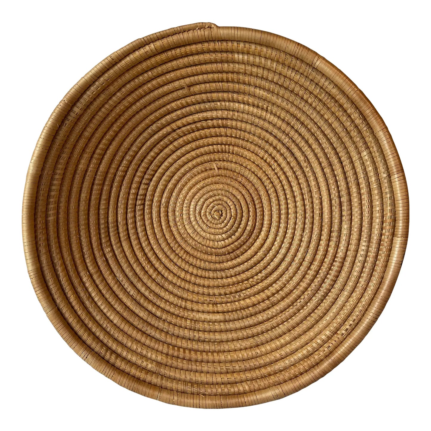 Handwoven Coiled Rattan Shallow Basket Bowl Natural Fiber Boho & Coastal Decor