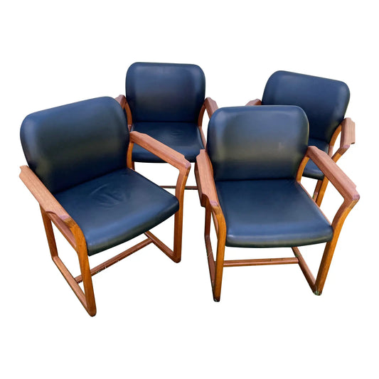 Late 20th Century Mid-Century Benny Linden Danish Modern Style Teak & Leather Armchairs - Set of 4