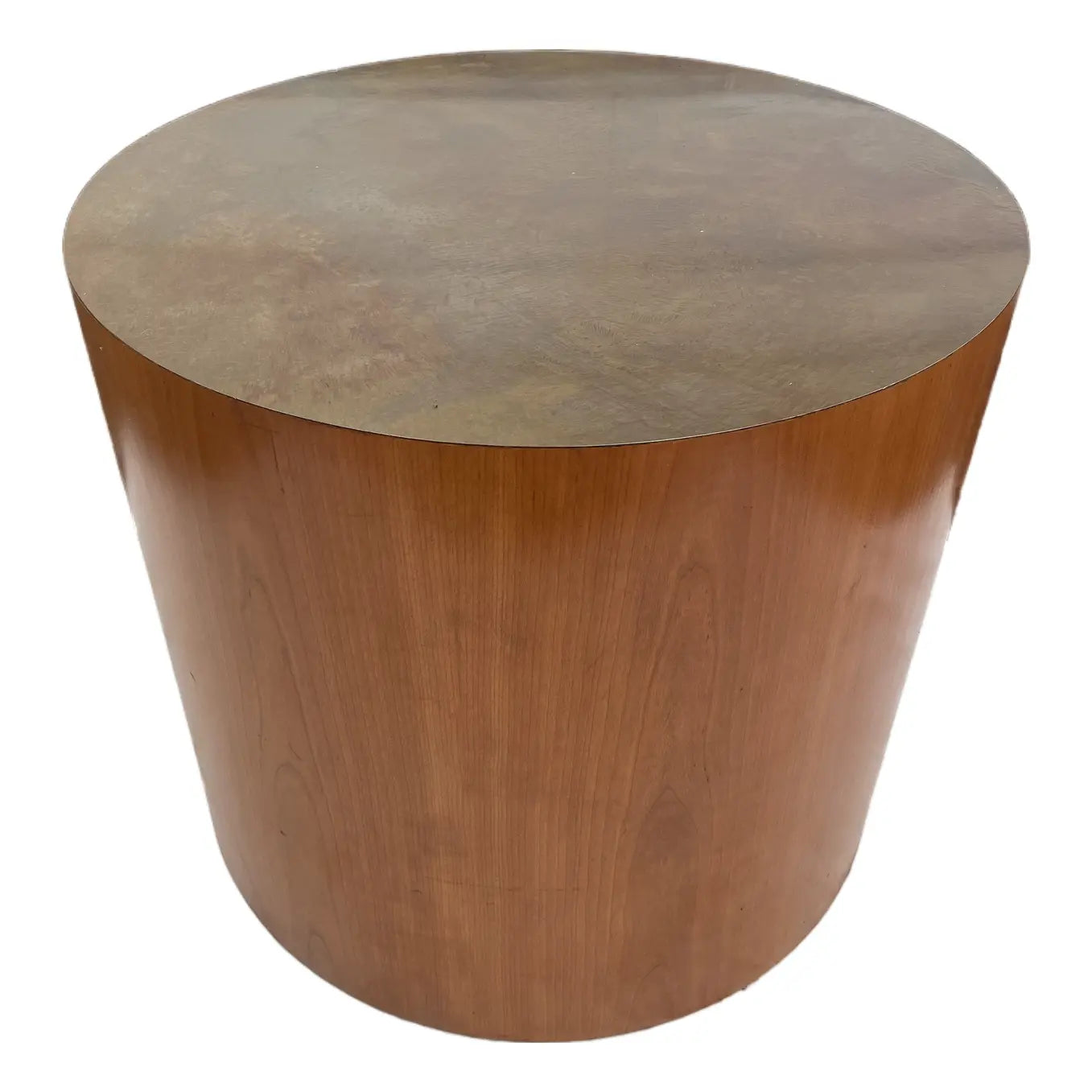 Late 20th Century Paul Mayen Style Cherry Wood Drum Table With Oxidized Metal Top