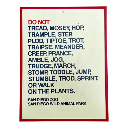 Rare San Diego Zoo Sign - Plant Protection With Graphic Typography