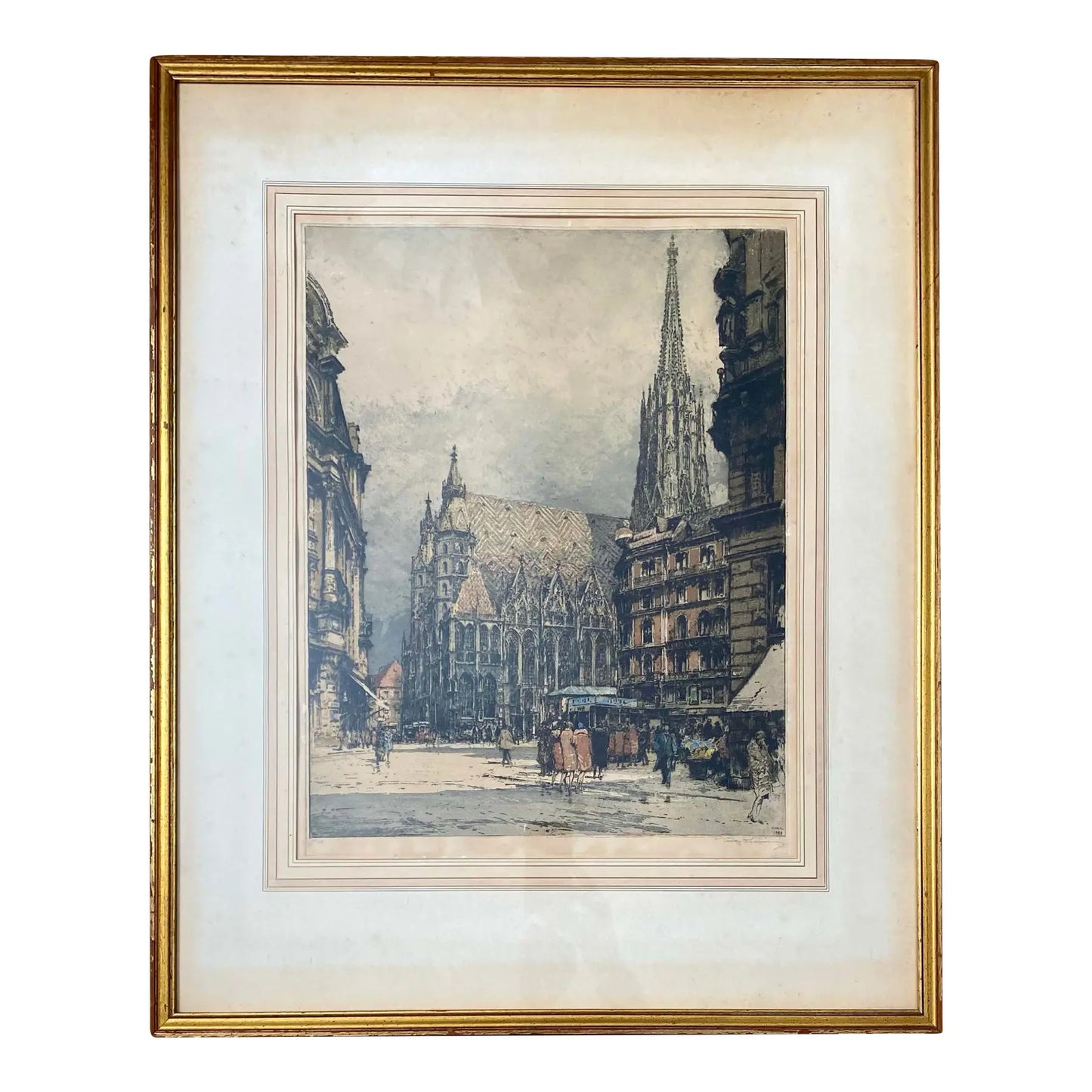 Luigi Kasimir Hand-Colored Etching “St. Stephen’s Cathedral Vienna” — Signed 1928, Limited Edition