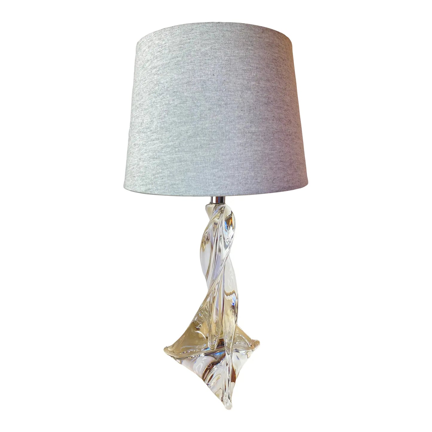 Maison Saint Louis France Twisted Crystal Table Lamp, Signed French Mid-Century Modern Lighting