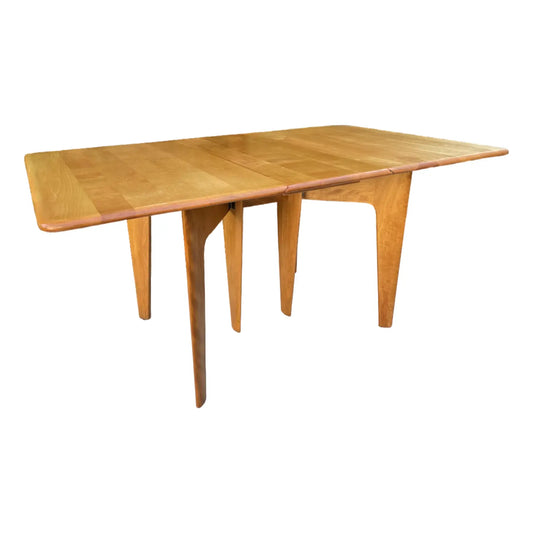 Mid 20th Century Attributed Heywood-Wakefield M166 Drop Leaf Dining Table — Mid-Century Modern Solid Maple, Sculpted Legs