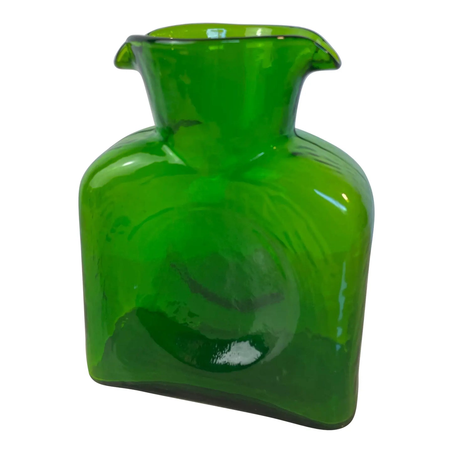 Mid 20th Century Blenko Emerald Green Double Spout Water Bottle Pitcher