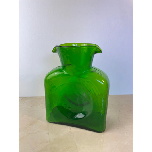 Mid 20th Century Blenko Emerald Green Double Spout Water Bottle Pitcher