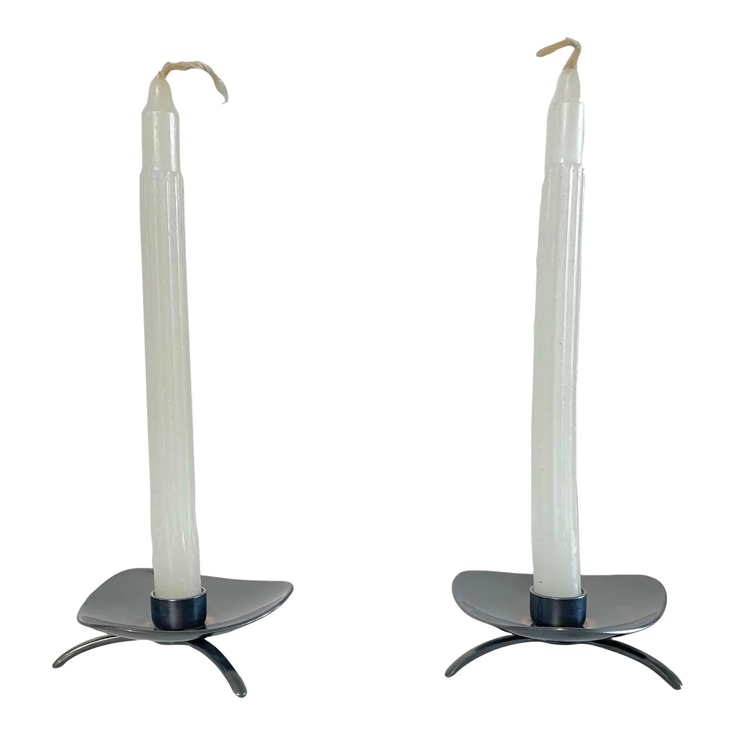 Mid 20th Century Carl Cohr Atla Denmark Modernist Silverplate Candleholders- a Pair