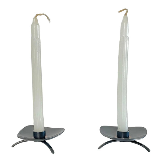Mid 20th Century Carl Cohr Atla Denmark Modernist Silverplate Candleholders- a Pair