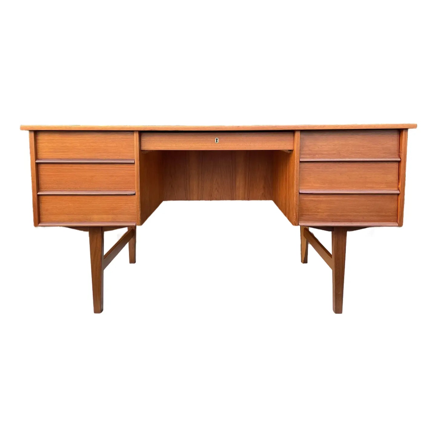 Mid 20th Century Danish Mid Century Modern Teak Executive Desk With Rear Bookcase
