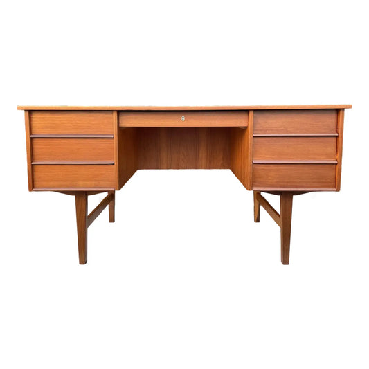 Mid 20th Century Danish Mid Century Modern Teak Executive Desk With Rear Bookcase