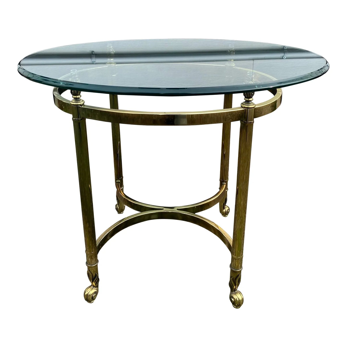 Mid 20th Century Hollywood Regency Brass and Glass Round Side Table - Neoclassical Style