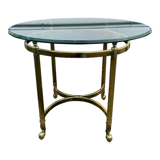 Mid 20th Century Hollywood Regency Brass and Glass Round Side Table - Neoclassical Style