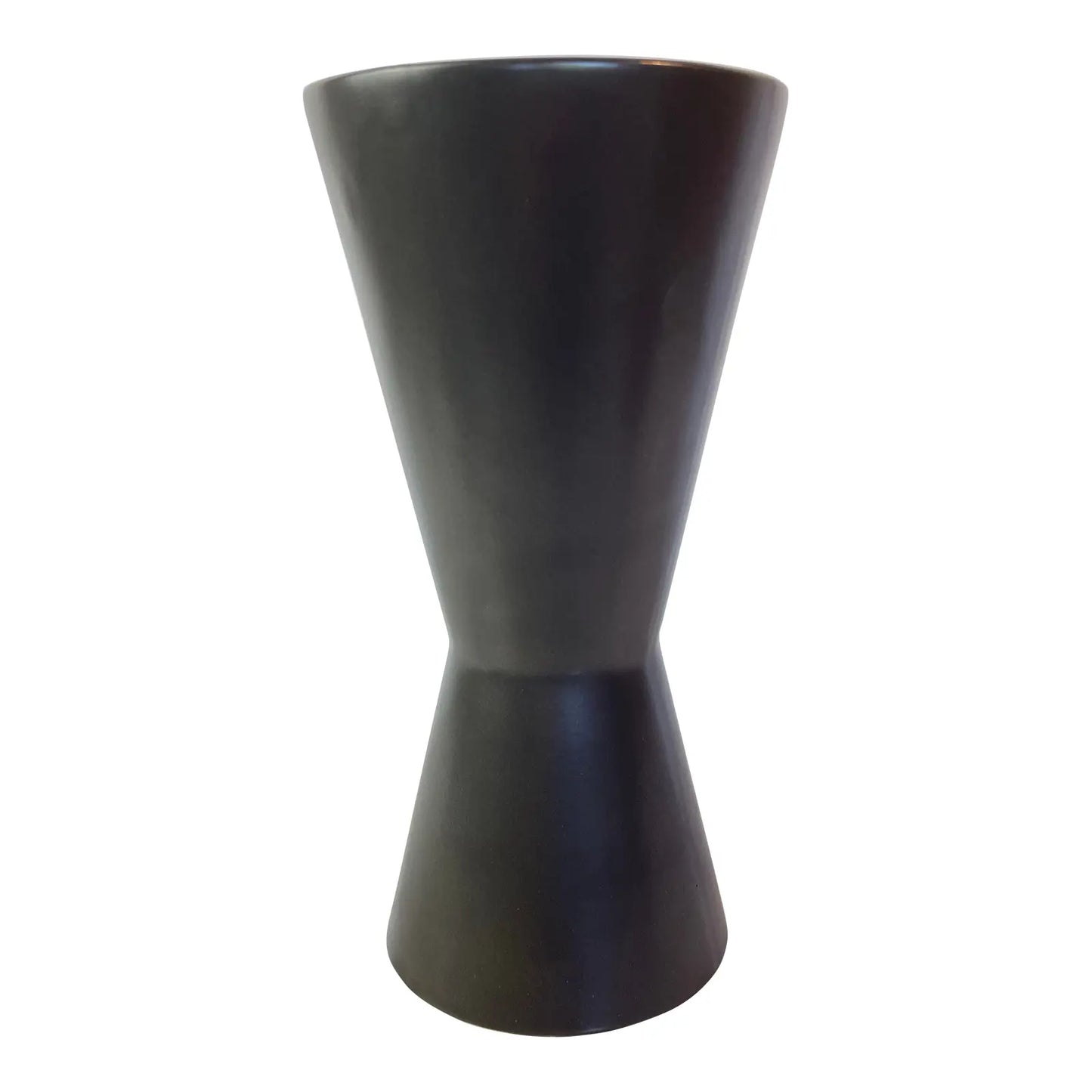 Mid 20th Century McCoy Harmony Line Hourglass Vase Matte Black Ceramic Pottery