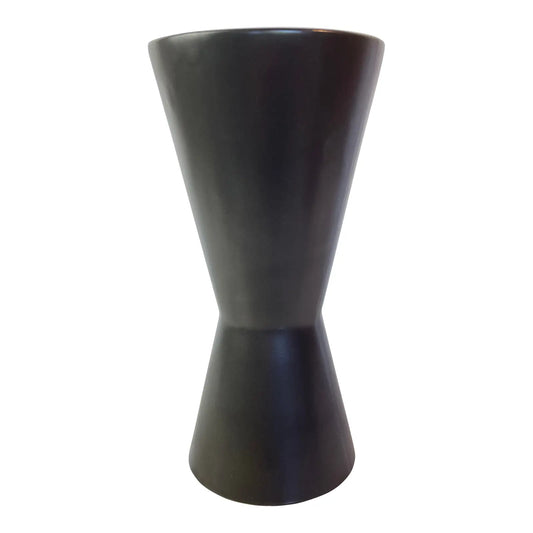 Mid 20th Century McCoy Harmony Line Hourglass Vase Matte Black Ceramic Pottery