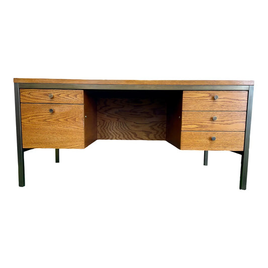 Mid 20th Century Mid-Century Modern Executive Desk in Oak and Bronze by Harry Lunstead Designs, Seattle