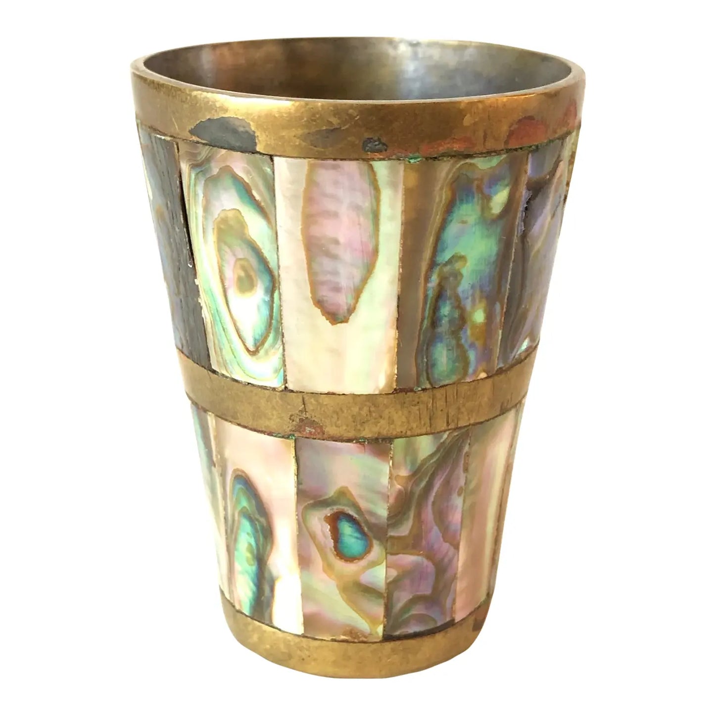 Mid 20th Century Mother of Pearl & Brass Shot Glass