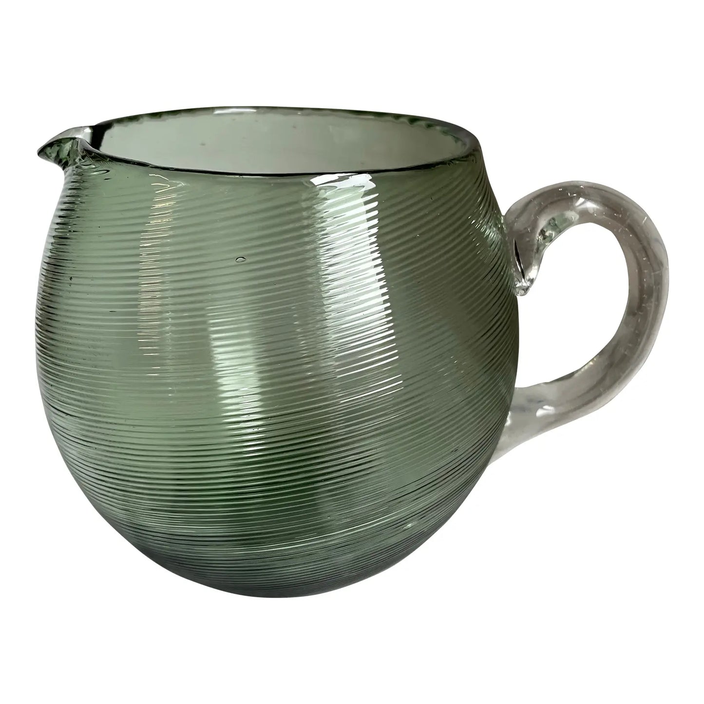 Mid 20th Century Mouth Blown Glass Pitcher in the Style of Steuben