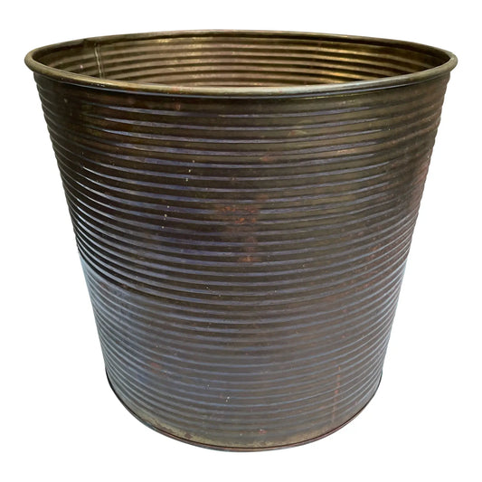 Mid 20th Century Patinated Ribbed Brass Wastebasket