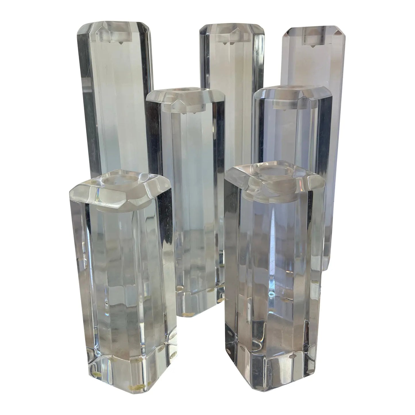 Mid 20th Century Ritts Astrolite of Los Angeles Vintage Modernist Lucite Candle Holders- Set of 7
