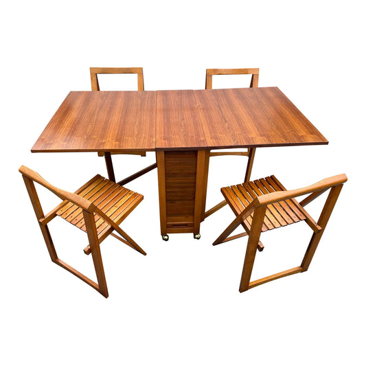 Mid 20th Century Romanian Drop Leaf Dining Table & 4 Chairs
