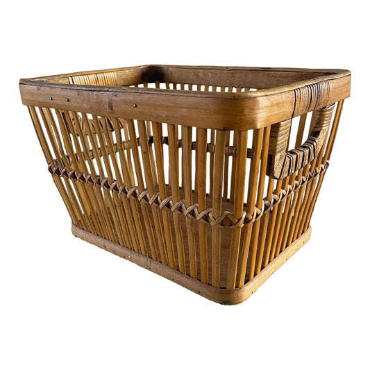 Mid 20th Century Rustic Bamboo Basket Bin