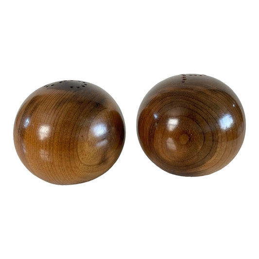 Mid 20th Century Solid Hardwood Walnut Sphere Salt & Pepper Shakers- a Pair
