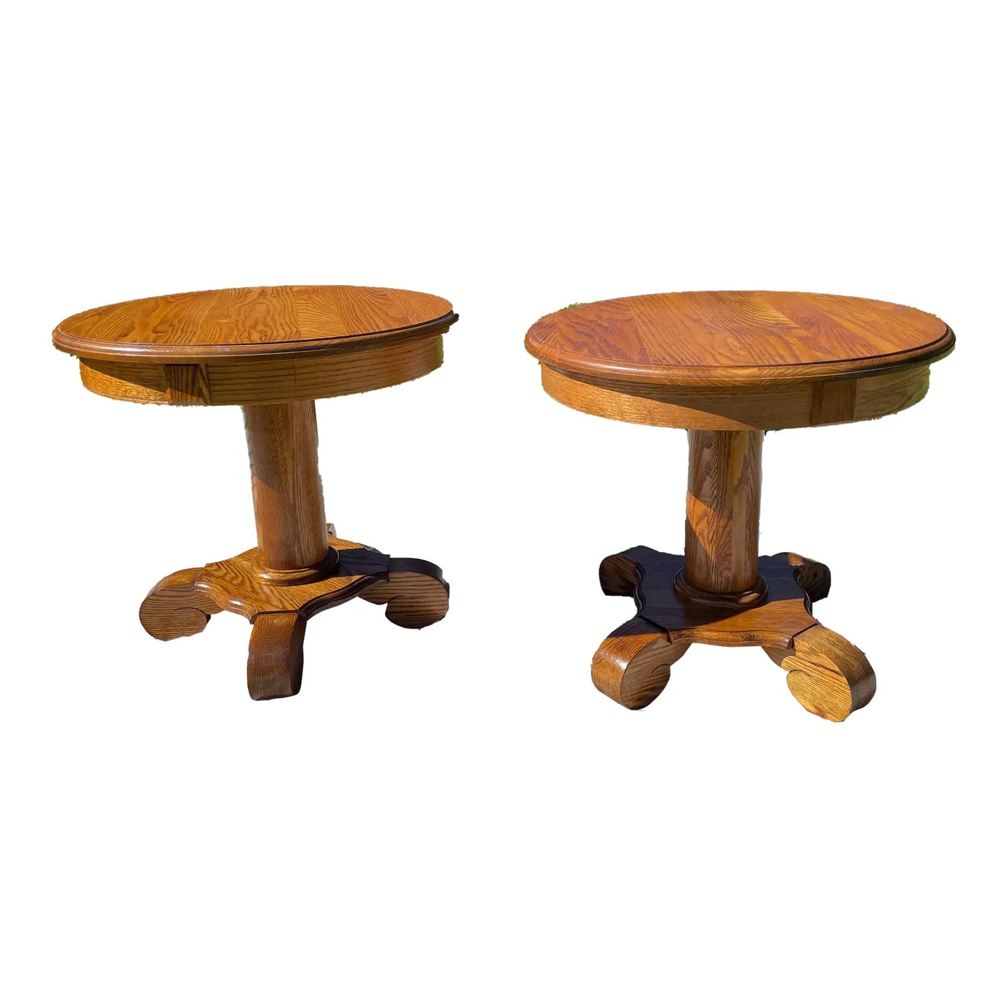 Mid 20th Century Solid Oak Round Pedestal Tables - a Pair